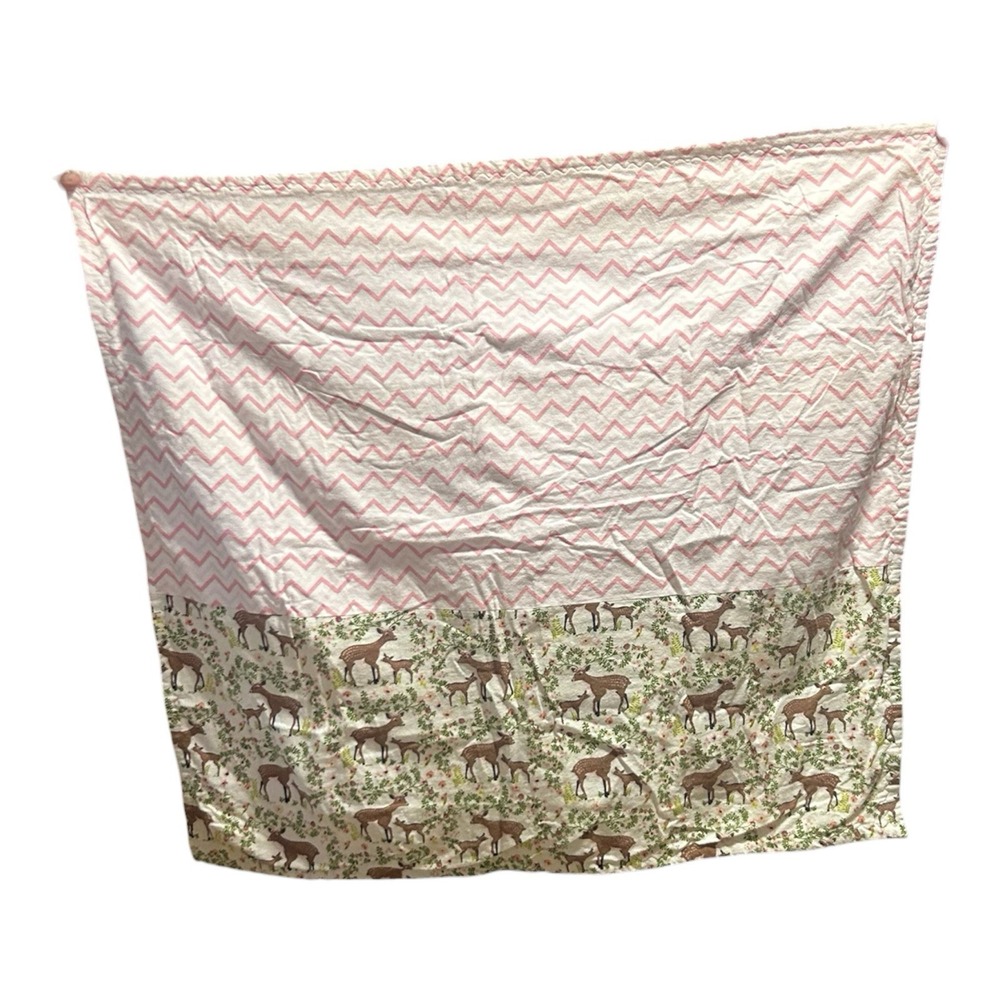 Woodland Deer And Chevron Flannel Baby Blanket 33x36 Inches